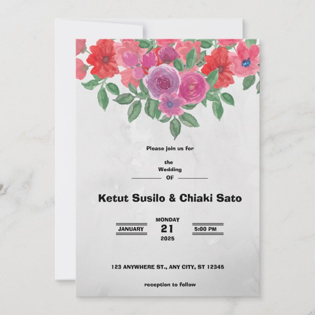 Anúncio de Casamento com Flor Cinza e Vermelha (Frente)