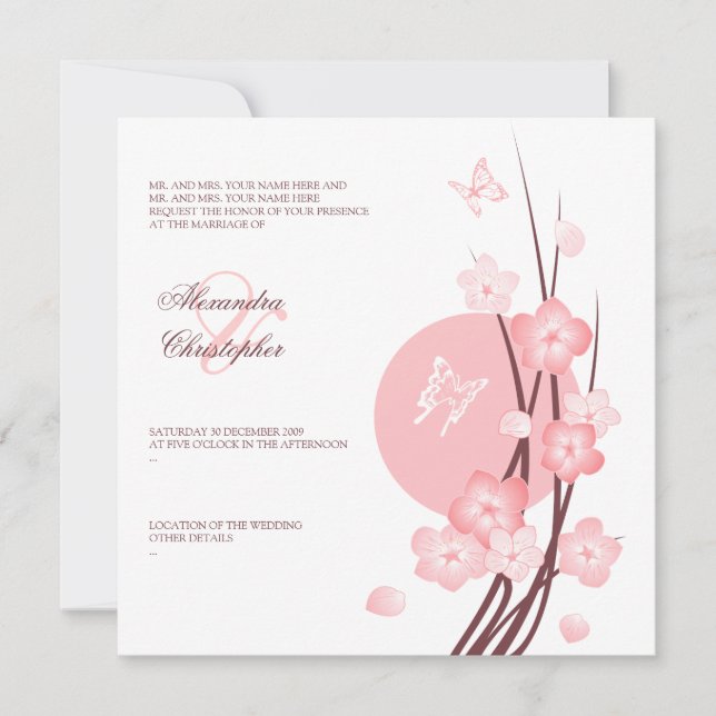 Anúncio de Casamento com Flores e Borboletas em Fl (Frente)