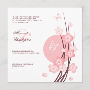 Anúncio de Casamento com Flores e Borboletas em Fl
