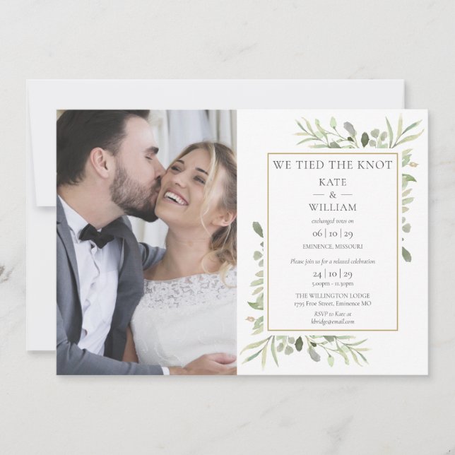 Anúncio de Casamento com Folhagem Foto Noivado (Frente)