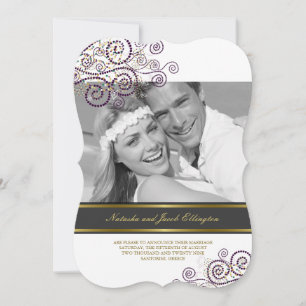 Anúncio de Casamento com Foto de Espirais Roxas Bo