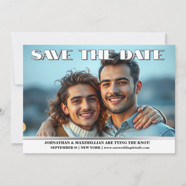 Anúncio de casamento com foto de noivado de casais (Frente)