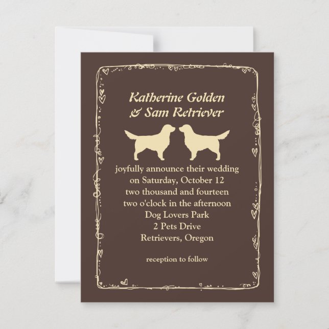 Anúncio de Casamento com Silhuetas de Golden Retri (Frente)