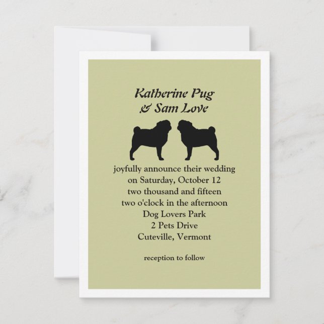 Anúncio de Casamento com Silhuetas de Pug Preto (Frente)