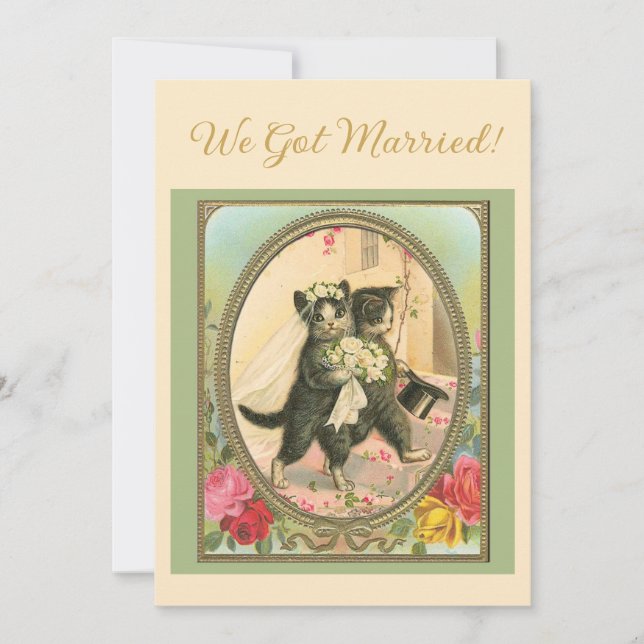 Anúncio de casamento com tema de gato marfim e ver (Frente)