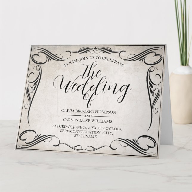 Anúncio de Casamento de Arte Negra Vintage (Frente)