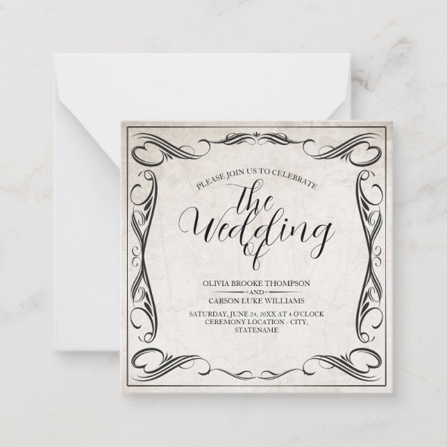Anúncio de Casamento de Arte Negra Vintage (Frente)
