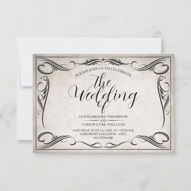 Anúncio de Casamento de Arte Negra Vintage (Frente)