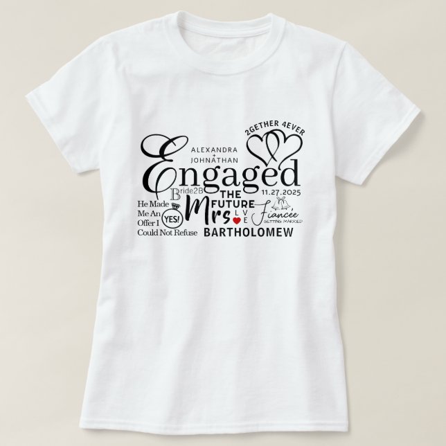 Anúncio de casamento de colagem engajada T-Shirt (Frente do Design)