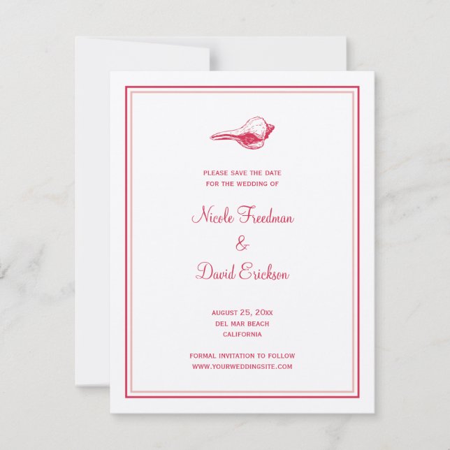 Anúncio de casamento de concha de mar vermelho sal (Frente)