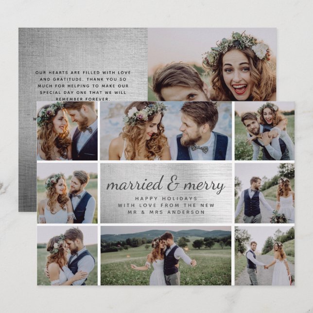 Anúncio de Casamento de Feliz e Silver Foil (Frente/Verso)