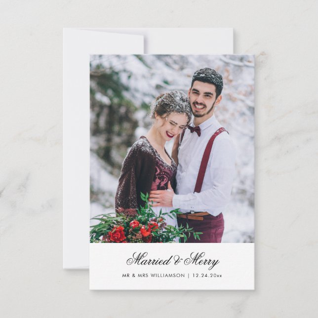 anúncio de casamento de feriado com caligrafia min (Frente)