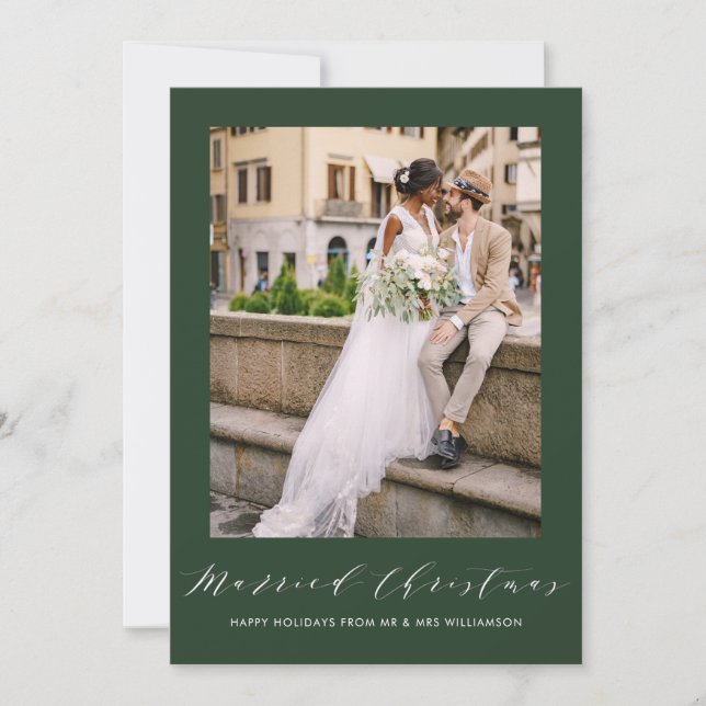 anúncio de casamento de feriado com letra cursiva  (Frente)