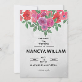 Anúncio de Casamento de Flores Cinzas e Vermelhas