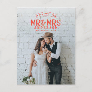 Anúncio de casamento de foto rústica de agradecime