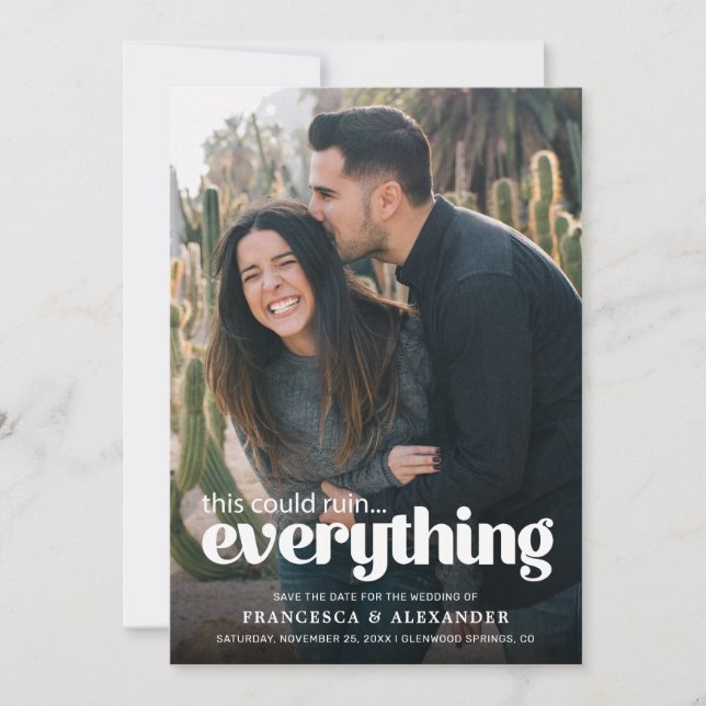 Anúncio de casamento de fotos da tipografia engraç (Frente)