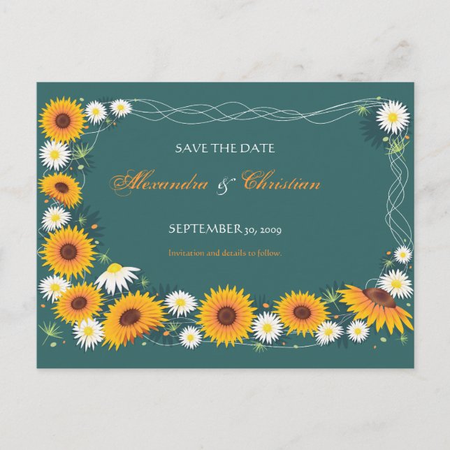 Anúncio de casamento de girassol Save the Date (Frente)
