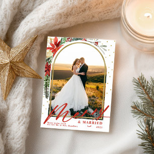 Anúncio de casamento de Natal alegre e casado