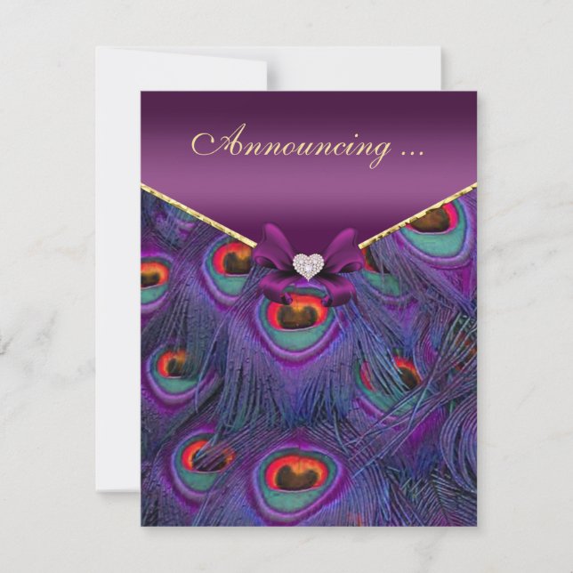 Anúncio de Casamento de Peacock Roxo (Frente)