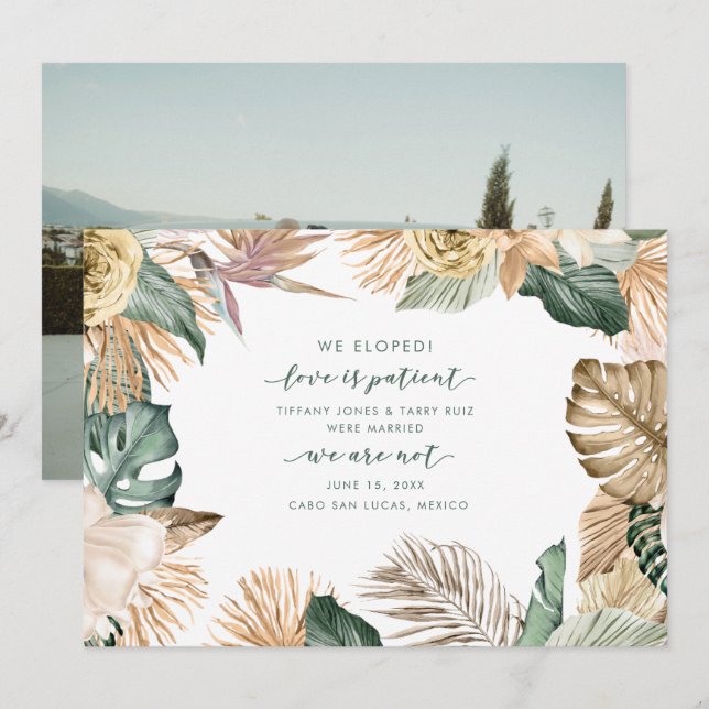 Anúncio de Casamento de Praia Tropical Elopement (Frente/Verso)