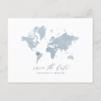 Anúncio de casamento do mapa do mundo com cores az