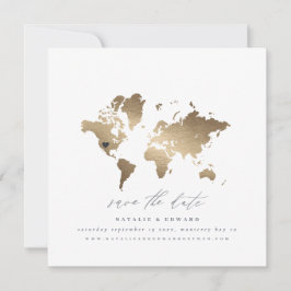 anúncio de casamento do mapa do mundo Dourado