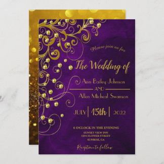 Anúncio de Casamento Dourado com Lusas Roxo Elegan