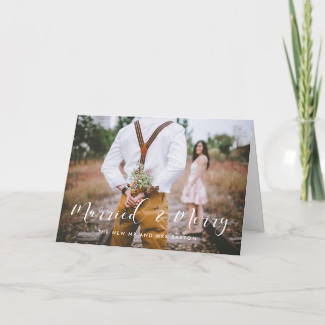 Anúncio de casamento elegante casado e Feliz (Frente)