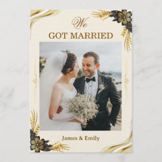 Anúncio de Casamento Elegante Preto e Dourado