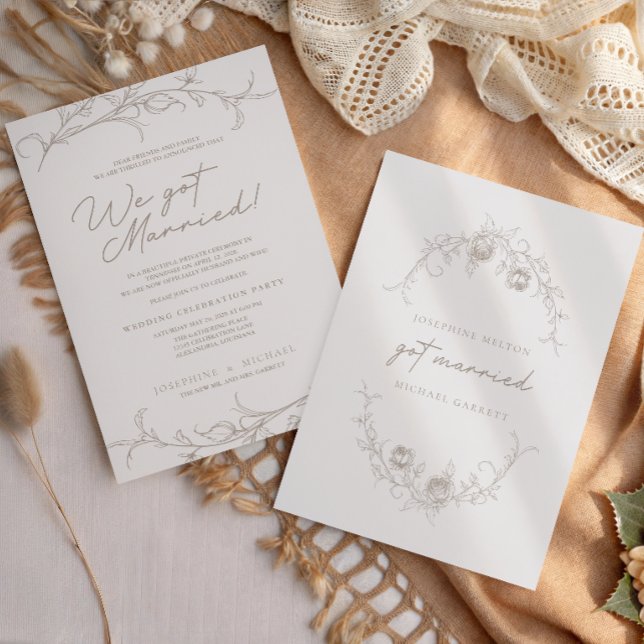 Anúncio de Casamento Elegante Vintage Sepia (Criador carregado)