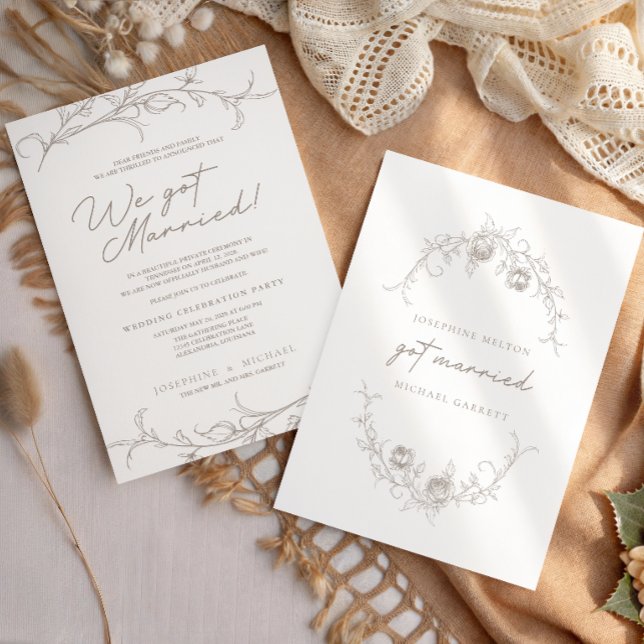 Anúncio de Casamento Elegante Vintage Sepia (Criador carregado)