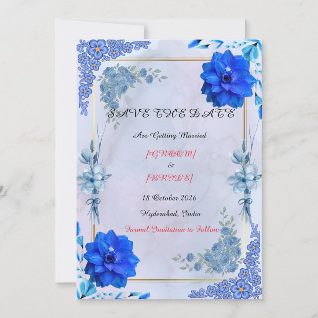 Anúncio de casamento em aquarela da marinha (Frente)