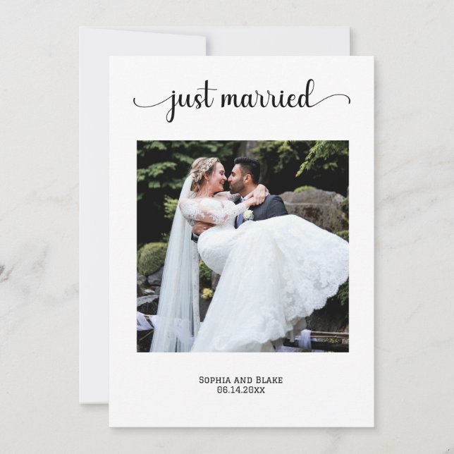 Anúncio de Casamento em Foto Branco Elegante (Frente)