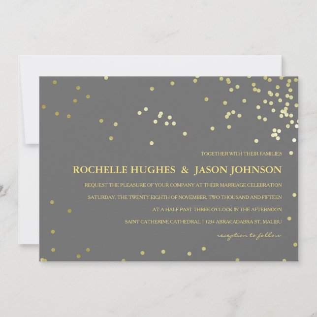 Anúncio de Casamento Faux Gold Foil Confetti (Frente)