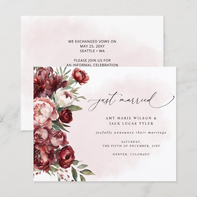 Anúncio de Casamento Floral com Blush Blush Burgun (Frente/Verso)