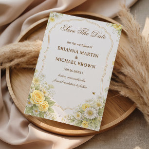 Anúncio de Casamento Floral Elegante Amarelo