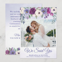Anúncio de Casamento Floral Periwinkle Fuchsia