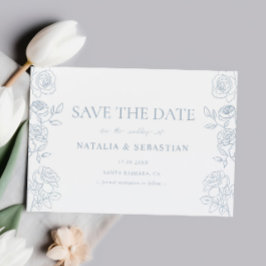 Anúncio de Casamento Floral Rosa Azul Empoeirado R
