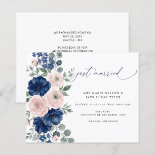 Anúncio de casamento floral rosa naval econômico