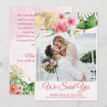 Anúncio de Casamento Flores Tropicais Dourado