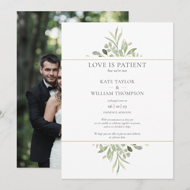 Anúncio de Casamento Furtivo: O Amor é Paciente (Frente/Verso)