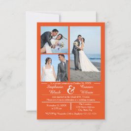 Anúncio de Casamento Laranja com 3/4 de Fotos na V