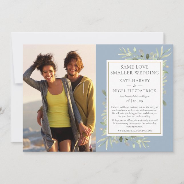 Anúncio de Casamento Micro Reduzido Dusty Blue (Frente)