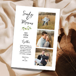 Anúncio de Casamento Minimalista com Três Fotos