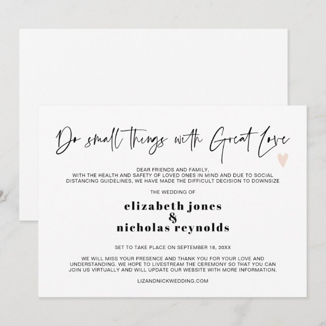 Anúncio de casamento minimalista e intimista (Frente/Verso)