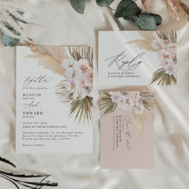 Anúncio de casamento moderno boêmio com grama das 