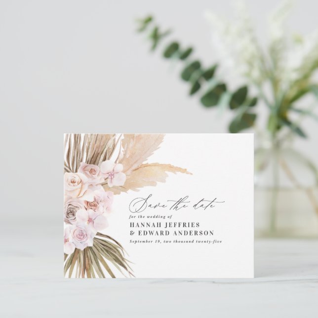 Anúncio de casamento moderno boêmio com grama das  (Em pé/Frente)