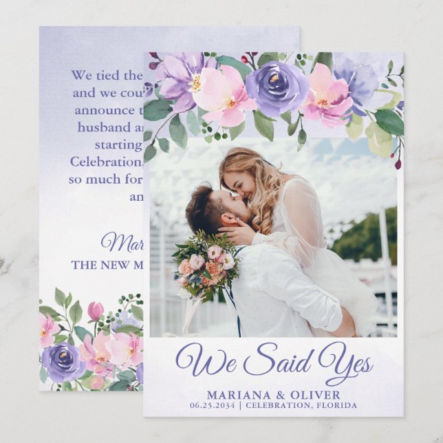 Anúncio de Casamento Moderno Floral Rosa (Frente/Verso)