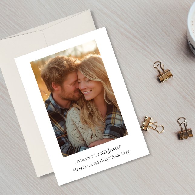 Anúncio de Casamento Moderno | Foto Minimalista (Photo Save The Date Card)