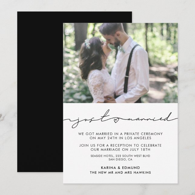 Anúncio de casamento moderno minimalista manuscrit (Frente/Verso)